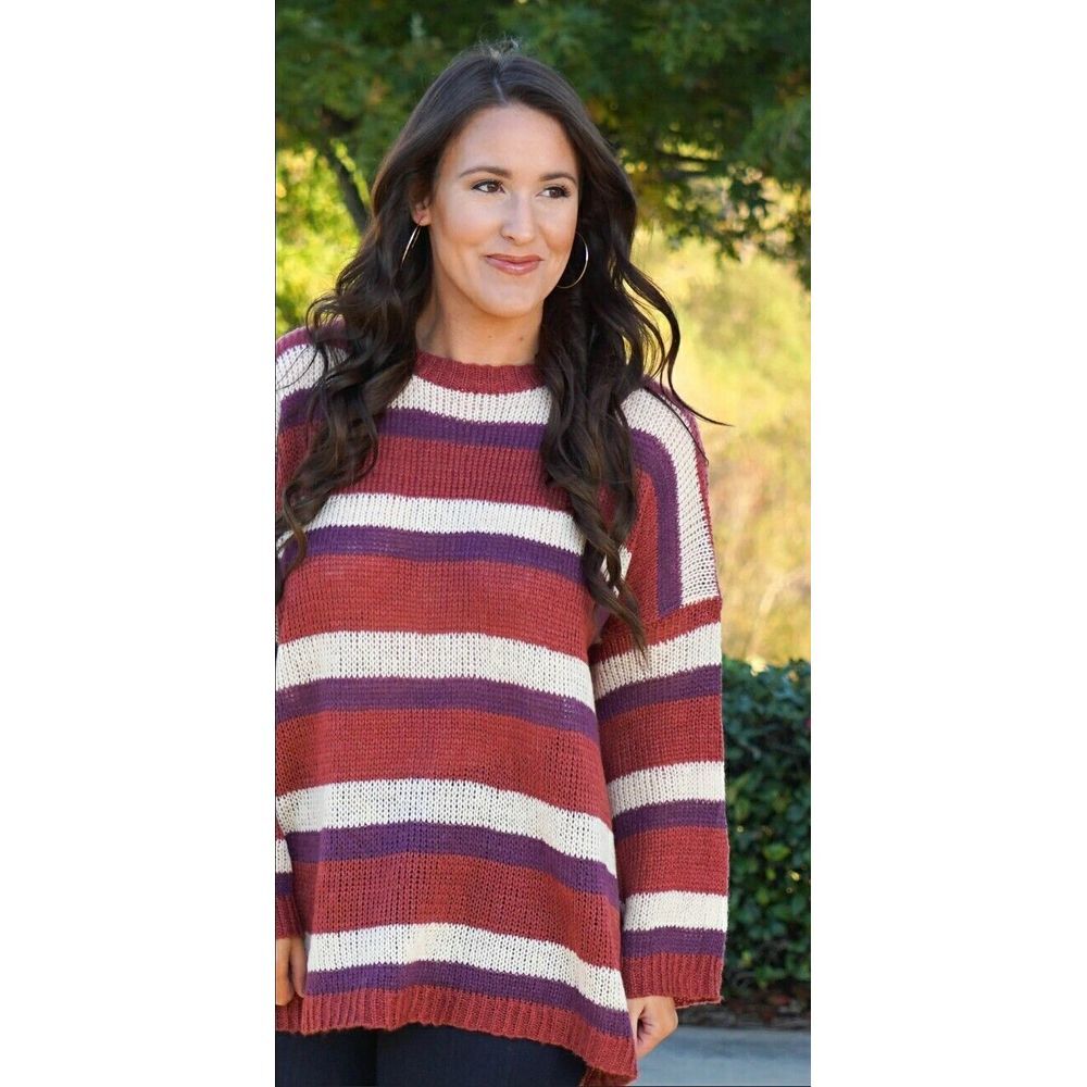 Listicle‎ Womens Sweater Size Medium Oversized Multicolor Stripes Long Sleeves
